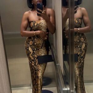 JLUXLABEL Snake Print Strapless Dress